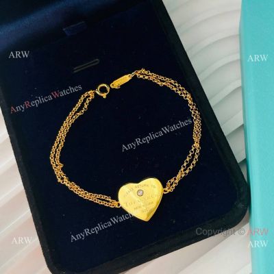 Replica T I F F I NY & C o Heart Tag Double Chain Bracelet Gold-coated